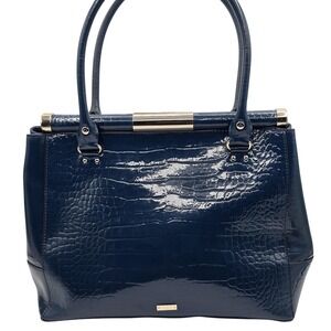 Kate Spade Satchel Bag Womens Large Blue Croc Embossed Patent Leather Purse Chic